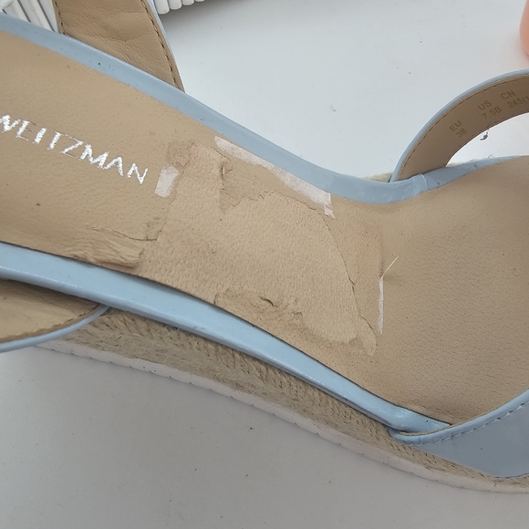 Stuart Weitzman Catlina Patent Leather Espadrille Wedge Sandals Baby Blue 7.5 - Picture 15 of 15